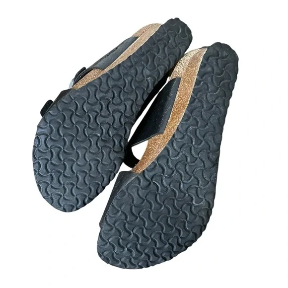 BIRKENSTOCK Papillio Dorothy Graceful Cork Wedge Leather Buckle Sandal Black 10 - Picture 15 of 15